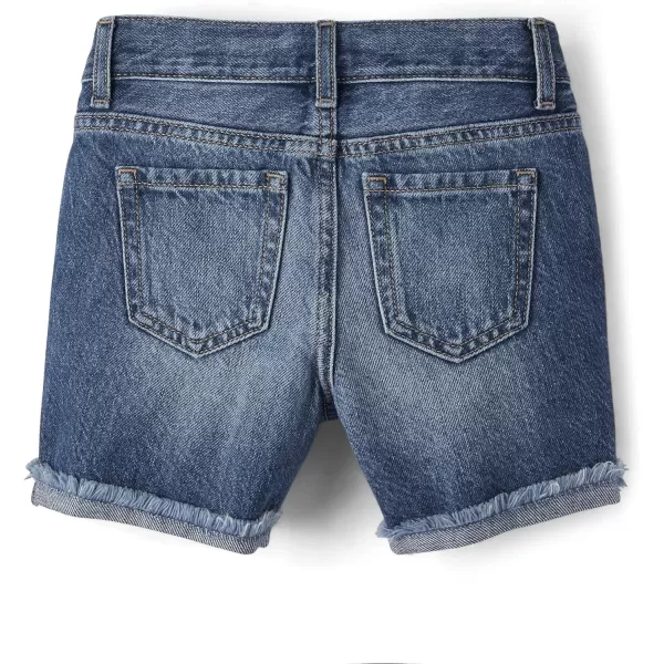 The Children's Place girls Distressed 2 pack Denim Midi Shorts