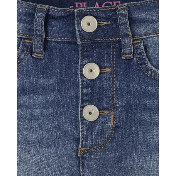 The Children's Place girls High Waist Button Front Denim Midi Shorts