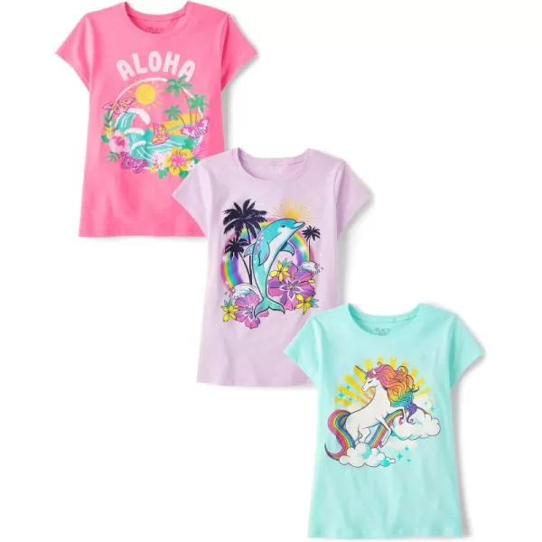 The Children's Place Girls' Animals Short Sleeve Graphic T-Shirts,multipacks