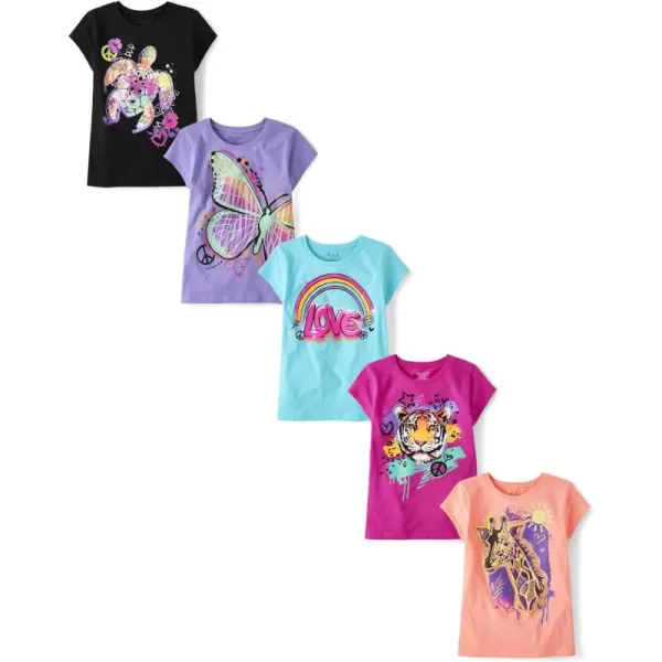 The Childrens Place Girls Kindness, Love, Equality Short Sleeve Graphic T shirts Pack 4