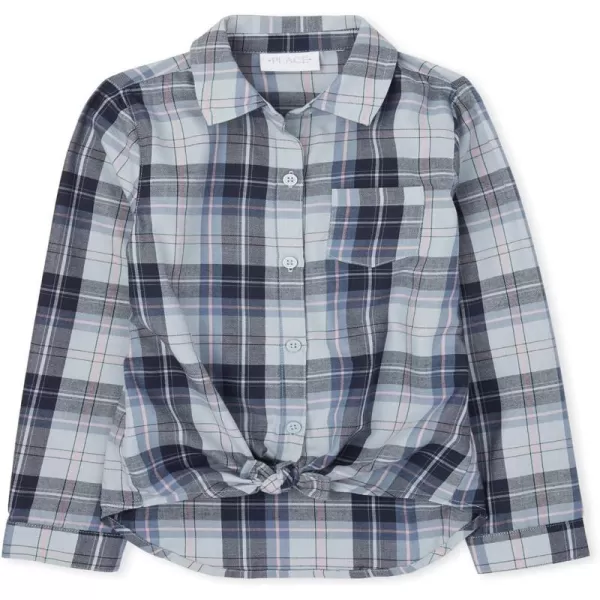The Children's Place Girls' Long Sleeve Plaid Twill Tie Front Button Down Shirt