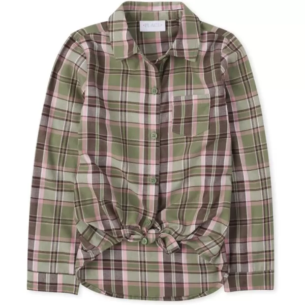The Children's Place Girls' Long Sleeve Plaid Twill Tie Front Button Down Shirt