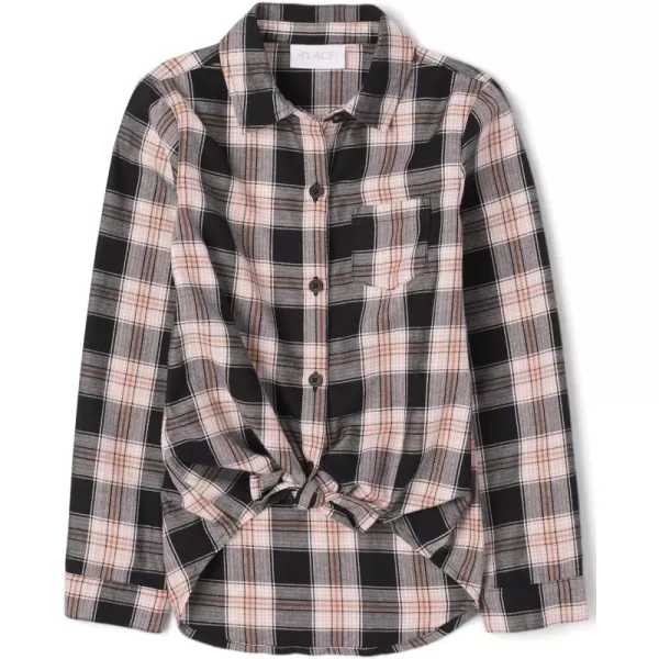 The Children's Place Girls' Long Sleeve Plaid Twill Tie Front Button Down Shirt