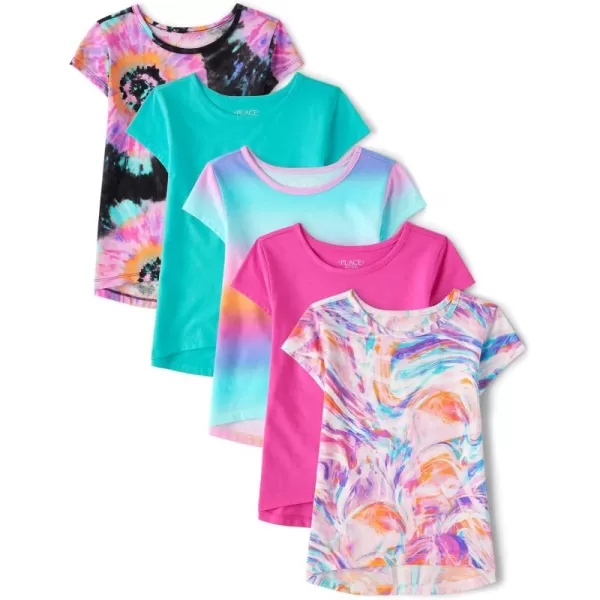 The Children's Place Girls' Short Sleeve Graphic High Low Top 5 Pack