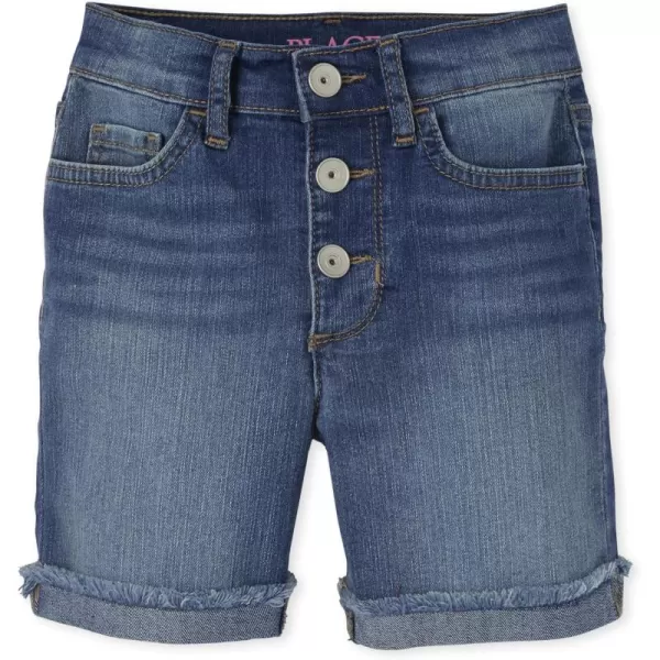 The Children's Place girls High Waist Button Front Denim Midi Shorts