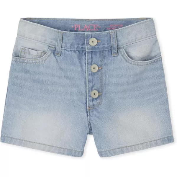 The Children's Place girls High Waist Button Front Denim Shortie Shorts