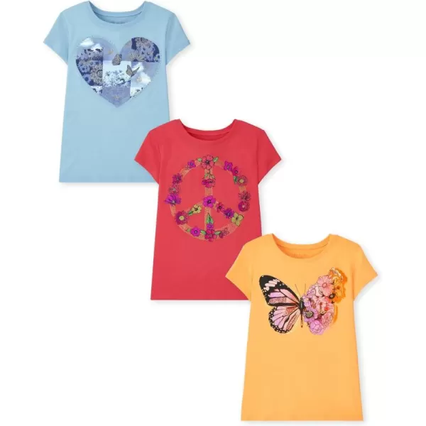 The Children's Place girls Multi Color Short Sleeve Graphic T shirt 3 Pack