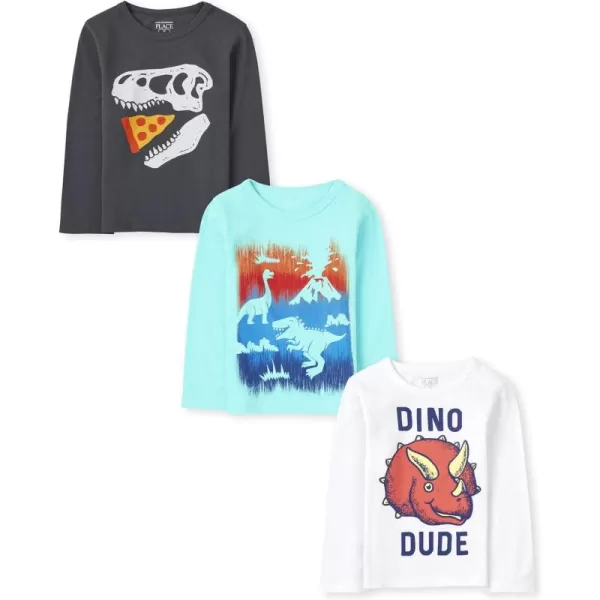The Children's Place Baby Toddler Boys Long Sleeve Multi Color Graphic T-Shirt, 3 Pack
