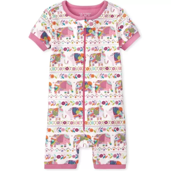 The Children's Place Baby Girls' and Toddler Snug Fit 100% Cotton Short Sleeve Zip-Front One Piece Footless Pajama
