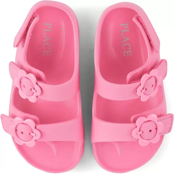 The Children's Place Baby Girls and Toddler Double Buckle Sandals with Backstrap Flip-Flop, Fuschia Flower