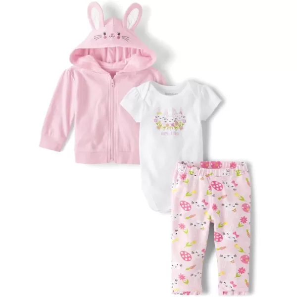 The Children's Place Baby Girl's and Newborn Easter 3-Piece Zip Up Hoodie, Short Sleeve Bodysuit, and Pant