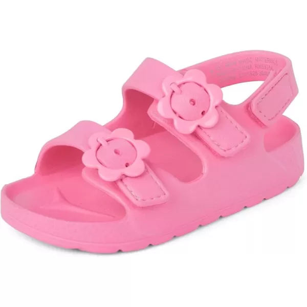The Children's Place Baby Girls and Toddler Double Buckle Sandals with Backstrap Flip-Flop, Fuschia Flower