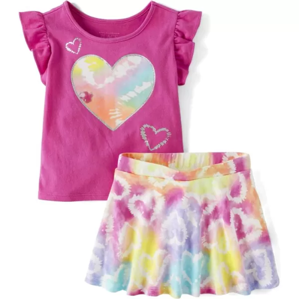 The Children's Place Baby Girl's and Toddler Short Sleeve Top and Skort 2 Piece Outfit Set