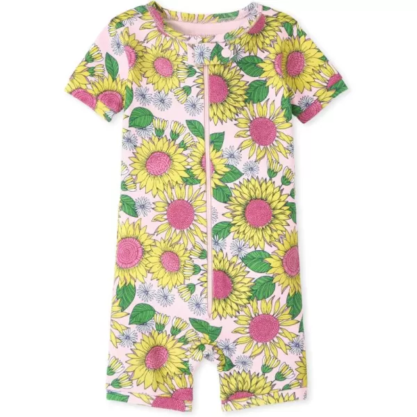 The Children's Place Baby Girls' and Toddler Short Sleeve Zip-Front One Piece Footless Pajama Snug Fit 100% Cotton
