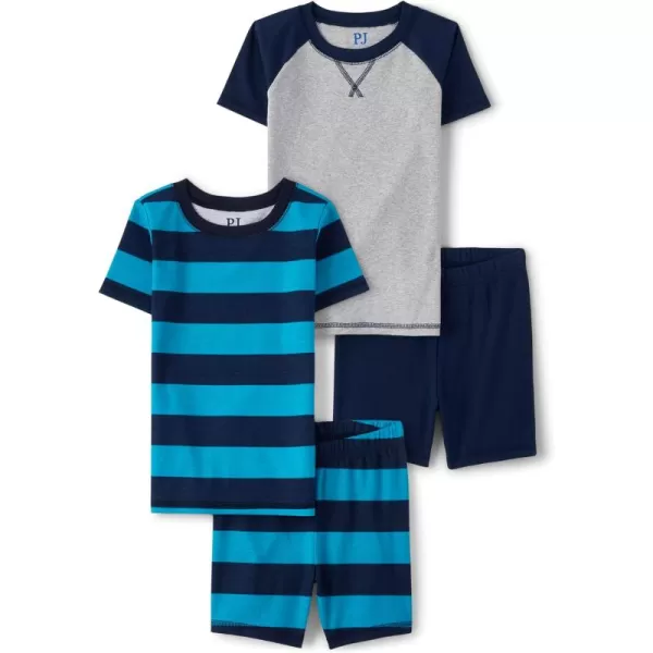The Children's Place Boys Sleeve Top and Shorts Snug Fit 100% Cotton 4 Piece Pajama Set