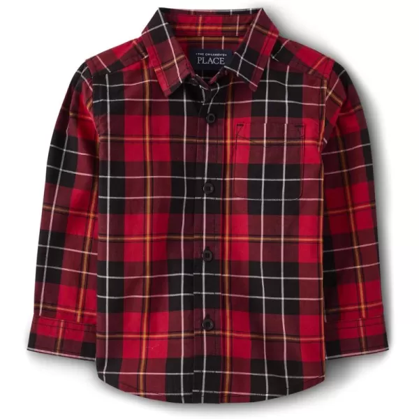 The Children's Place Boys' and Toddler Poplin Long Sleeve Button Down Shirt