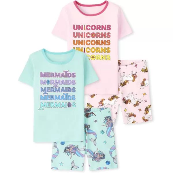 The Children's Place Girls' Sleeve Top and Shorts Snug Fit 100% Cotton 2 Piece Pajama Sets