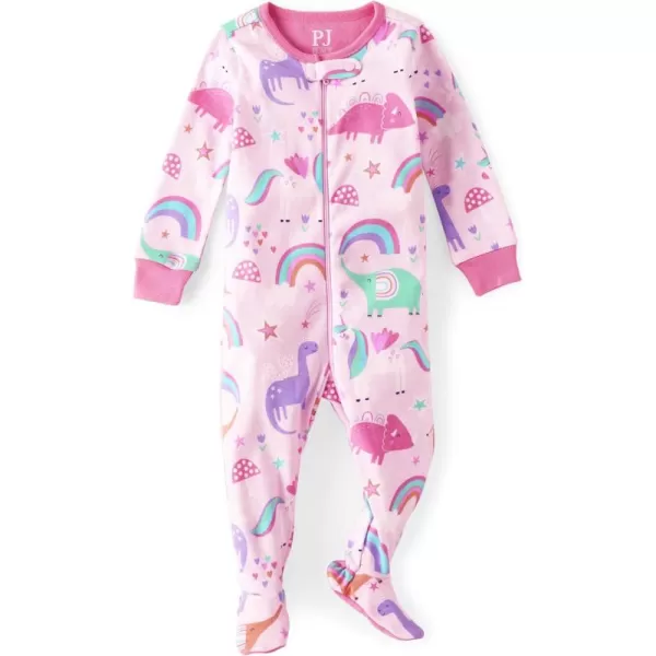 The Children's Place baby girls Dino Unicorn Snug Fit Cotton One Piece Pajamas