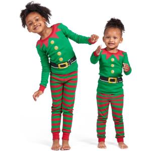 imageThe Childrens Place Baby and Kids Sibling Matching Holiday Pajama Sets CottonElf Christmas Suit