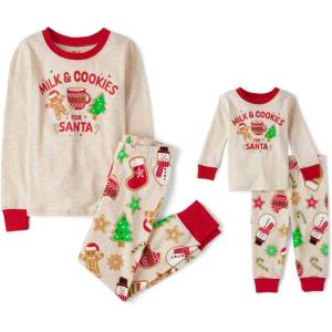 imageThe Childrens Place Baby and Kids Sibling Matching Holiday Pajama Sets CottonMilk and Cookies for Santa