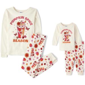 imageThe Childrens Place Baby and Kids Sibling Matching Holiday Pajama Sets CottonPumpkin Spice Season