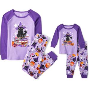 imageThe Childrens Place Baby and Kids Sibling Matching Holiday Pajama Sets CottonWitchy Cat Halloween