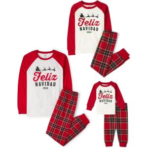 imageThe Childrens Place Family Matching Christmas and Holiday Pajama Sets CottonFeliz Navidad Plaid