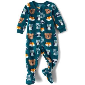 imageThe Childrens Place Baby Boys and Toddler Fleece ZipFront One Piece Footed PajamaAnimal Faces