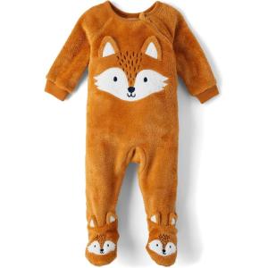 imageThe Childrens Place Baby Boys and Toddler Fleece ZipFront One Piece Footed PajamaMaple Fox