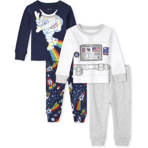 imageThe Childrens Place Baby Girls and Toddler Long Sleeve Top and Pants Snug Fit 100 Cotton 2 Piece Pajama Sets 2PackAstronaut UniformGraphic 2pack