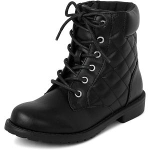 imageThe Childrens Place Girls Lace Up Combat BootBlack Quilted