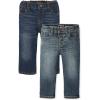 imageThe Childrens Place Baby Boys and Toddler Multipack Basic Stretch Straight Leg JeansAged IndigoHarland 2 Pack