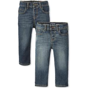 imageThe Childrens Place Baby Boys and Toddler Multipack Basic Stretch Straight Leg JeansAged Indigo WashMedium Stone Wash 2pack