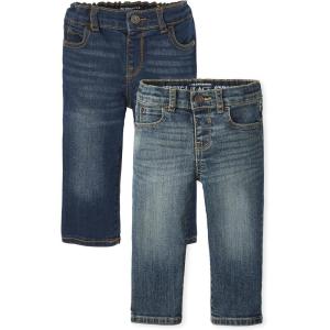 imageThe Childrens Place Baby Boys and Toddler Multipack Basic Stretch Straight Leg JeansAged IndigoHarland 2 Pack