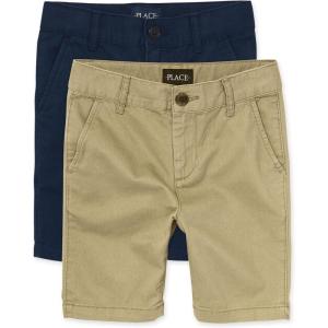 imageThe Childrens Place Boys Stretch Chino ShortsFlaxNew Navy 2pack