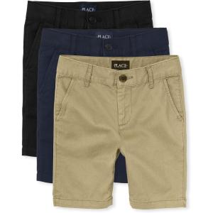 imageThe Childrens Place Boys Stretch Chino ShortsFlaxNew NavyBlack 3pack
