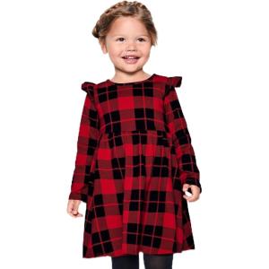 imageThe Childrens Place Baby Girls and Toddler Long Sleeve Casual DressesBlack Red Flutter
