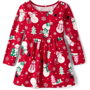 imageThe Childrens Place Baby Girls and Toddler Long Sleeve Casual DressesHoliday Snowmen Print