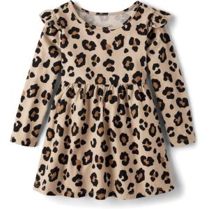 imageThe Childrens Place Baby Girls and Toddler Long Sleeve Casual DressesLatte Leopard Flutter