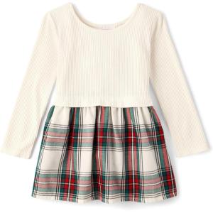 imageThe Childrens Place Baby Girls and Toddler Long Sleeve Casual DressesWhite Daisy Plaid