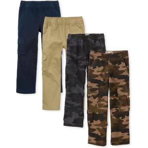 imageThe Childrens Place Boys Pull on Cargo PantsFlaxNew NavyNight CamoOlive Camo 4 Pack