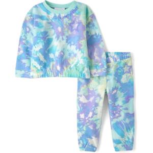 imageThe Childrens Place babygirls And Toddler Long Sleeve Active Shirt and Pant 2 Piece OutfitGreen Glow Tie Dye