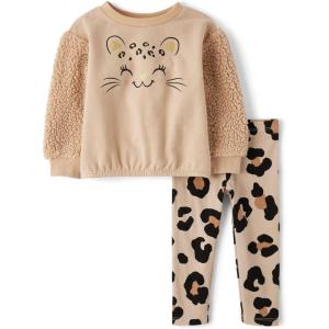 imageThe Childrens Place babygirls And Toddler Long Sleeve Active Shirt and Pant 2 Piece OutfitLeopard Sherpa