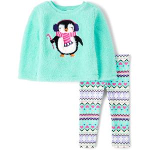 imageThe Childrens Place babygirls And Toddler Long Sleeve Active Shirt and Pant 2 Piece OutfitPenguin Sherpa