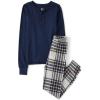 imageThe Childrens Place Boys Long Sleeve Top and Pants Snug Fit 100 Cotton 2 Piece Pajama SetsBlue Vanilla Plaid