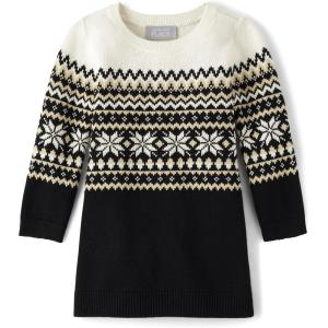 imageThe Childrens Place Baby Girls and Toddler Long Sleeve Sweater DressBlack and White Fairisle