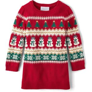 imageThe Childrens Place Baby Girls and Toddler Long Sleeve Sweater DressClassic Red Fairisle