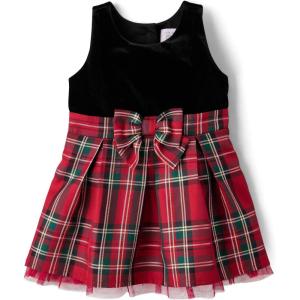 imageThe Childrens Place Baby Girls and Toddler Sleeveless Dressy DressesClassic Red Plaid Velour