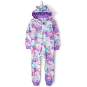 imageThe Childrens Place Girls Long Sleeve Fleece Zip Up One Piece PajamaFoil Unicon