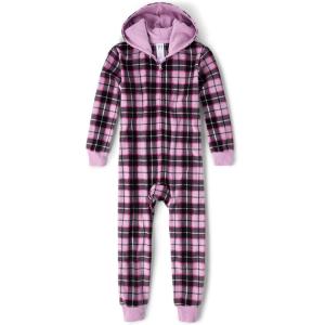 imageThe Childrens Place Girls Long Sleeve Fleece Zip Up One Piece PajamaLilac Luster